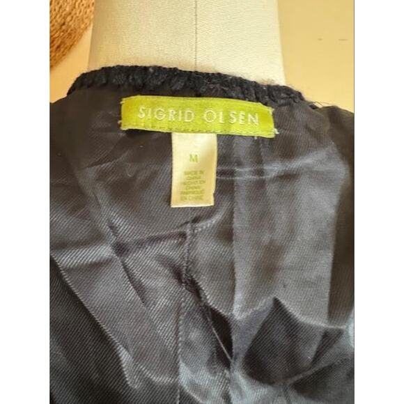 Sigrid Olsen Embroidered Wool Women's Coat Black Scalloped Trim Belted S/M - Picture 6 of 8